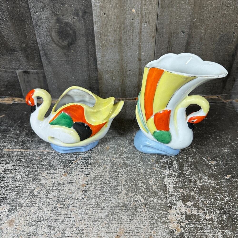 Vintage Swan Vase Planter Succulent Orange Blue Green Yellow Occupied Japan Lot